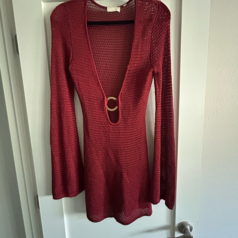 Monday Swimwear Treble Knit Montego Mini Dress in Burgundy size M (fits like S)